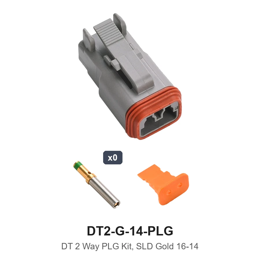 Deutsch DT 2 Way Plug Kit Solid Gold 16-14 - DT2-G-14-PLG