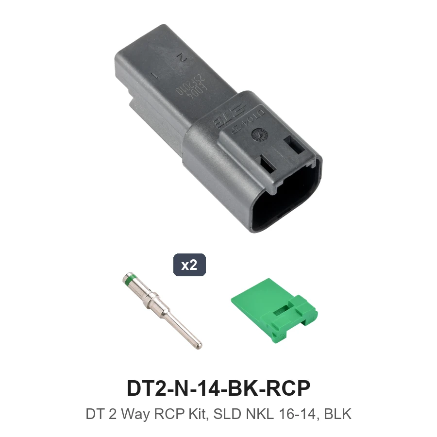Deutsch DT 2 Way Receptacle Kit 16-14 Solid Black - DT2-N-14-BK-RCP