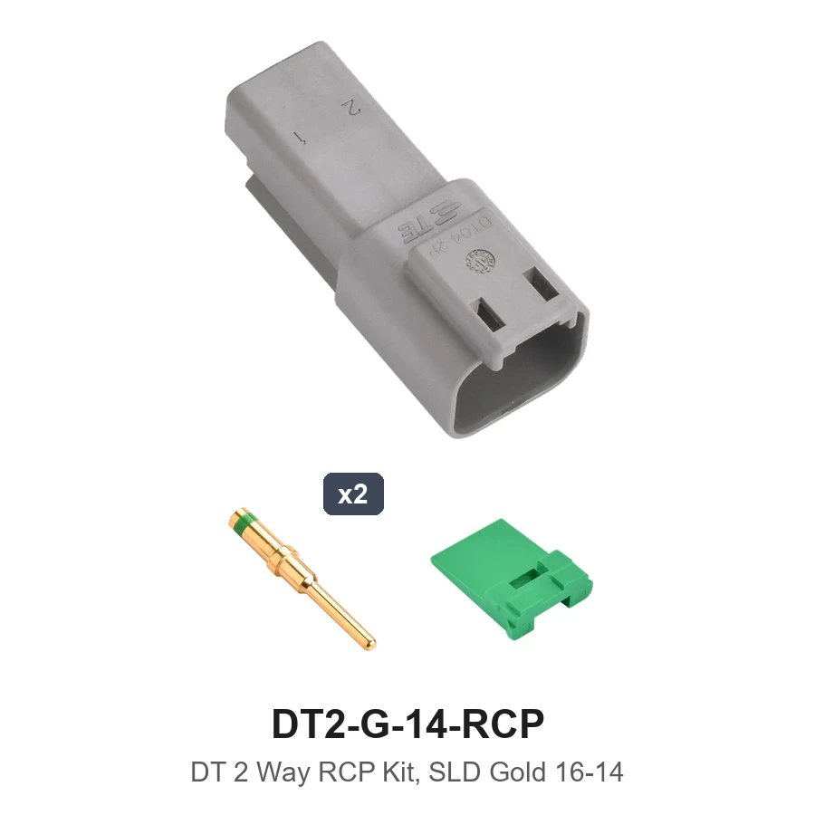 Deutsch DT 2 Way Receptacle Kit Solid Gold 16-14 - DT2-G-14-RCP