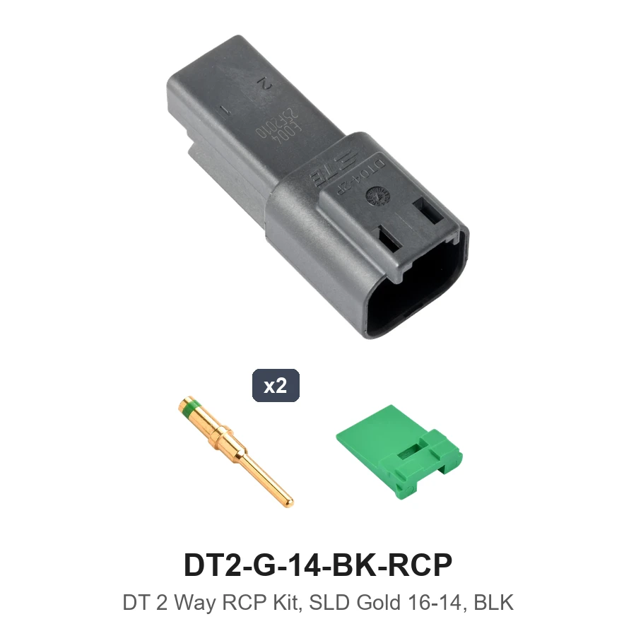 Deutsch DT 2 Way Receptacle Kit Solid Gold 16-14 Black - DT2-G-14-BK-RCP
