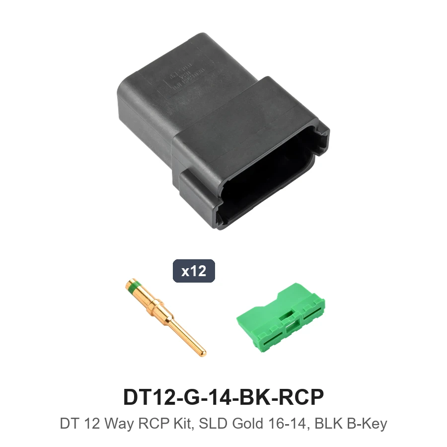 DT 12 Way Kit Solid Gold 16-14 Black Recep - DT12-G-14-BK-RCP