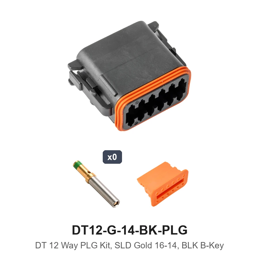 DT 12 Way Kit Solid Gold 16-14 Plug Black - DT12-G-14-BK-PLG