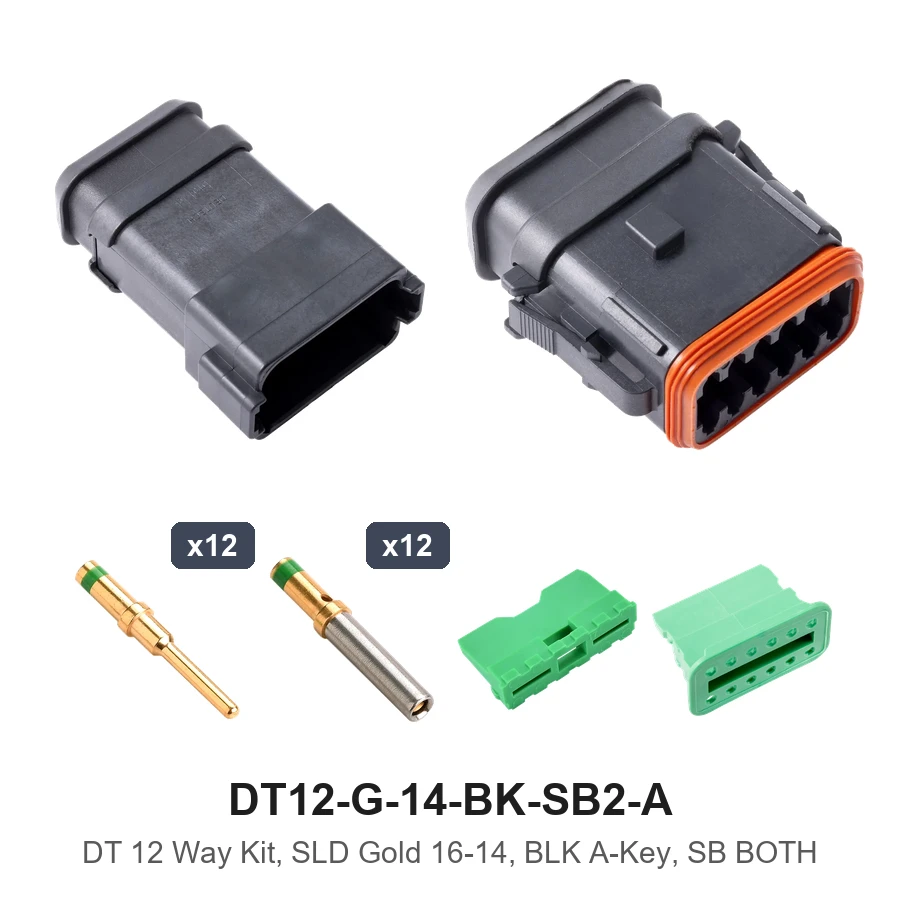 DT 12 Way Kit, SLD Gold 16-14, BLK A-KEY, SB Both - DT12-G-14-BK-SB2-A
