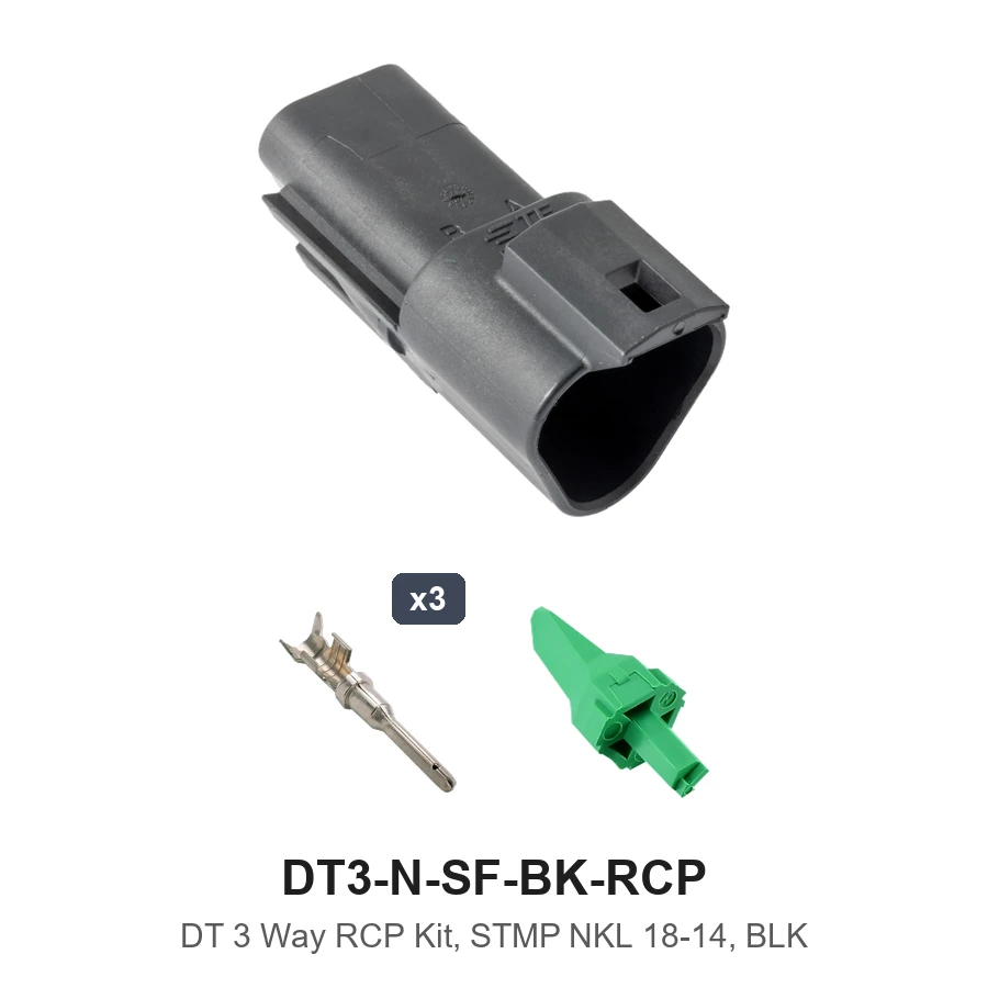 DT 3 Pin Receptacle Kit Stamped Black - DT3-N-SF-BK-RCP