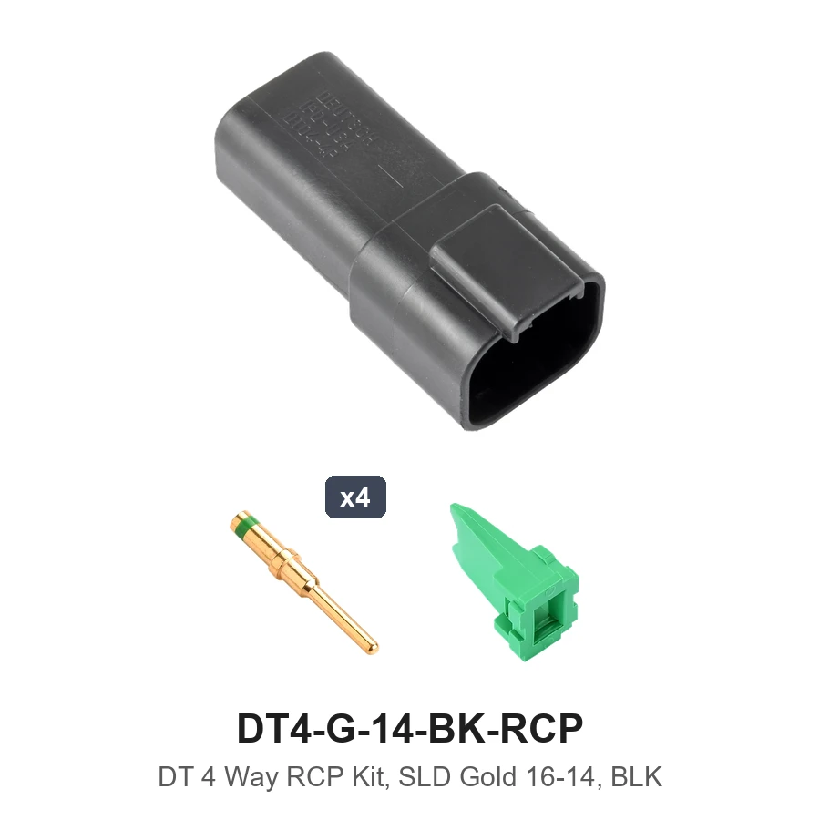 DT 4 Way Black Receptacle Kit Solid Gold 16-14 - DT4-G-14-BK-RCP