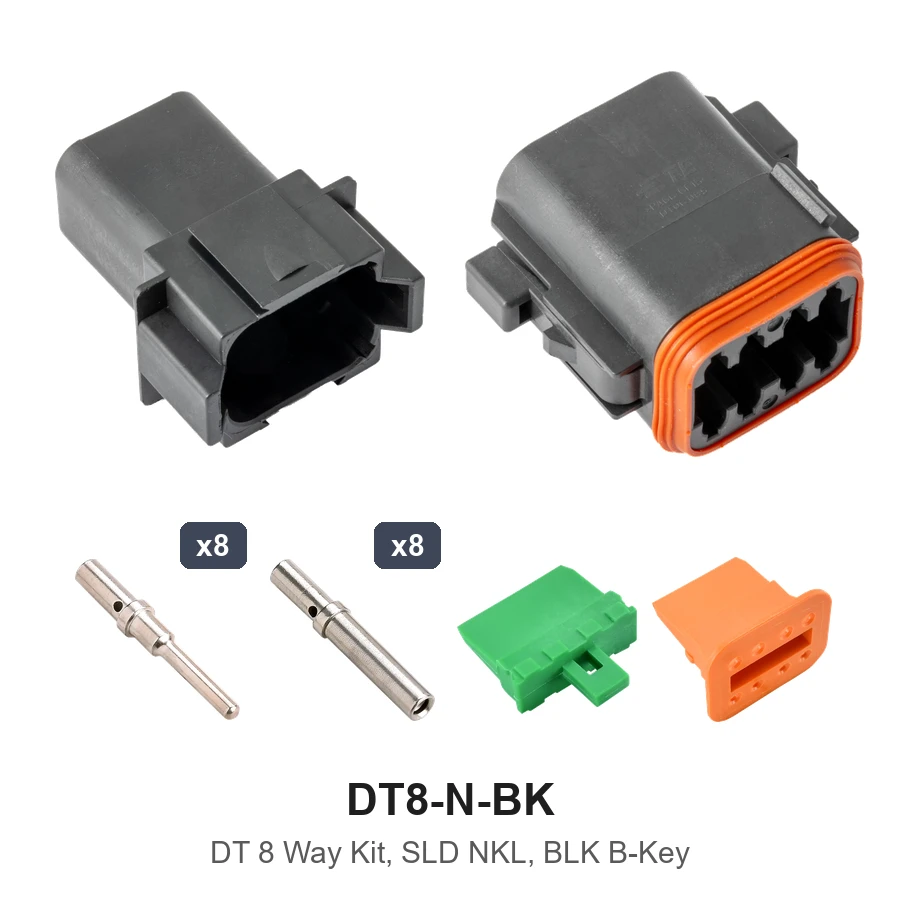 DT 8 Pin Conn Kit Nickel Solid Black - DT8-N-BK