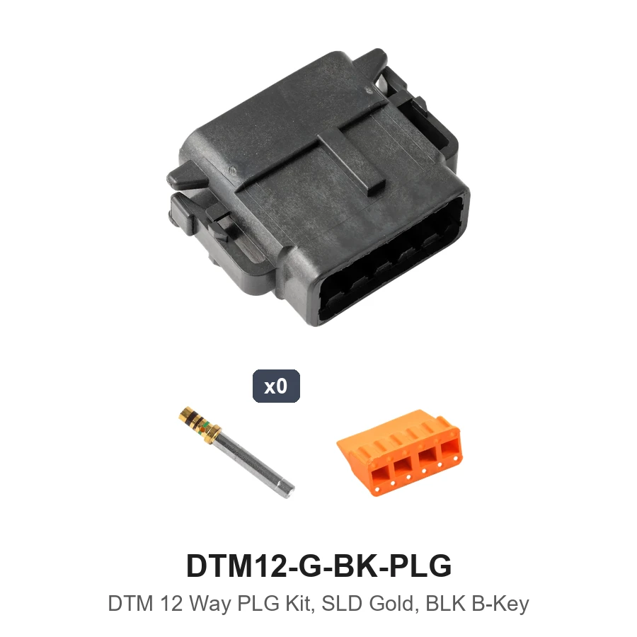 DTM 12 Way Plug Kit Gold Solid Black - DTM12-G-BK-PLG