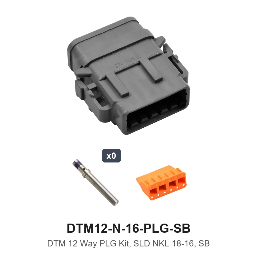 DTM 12 Way Plug Kit Solid Black 18-16 SB - DTM12-N-16-PLG-SB
