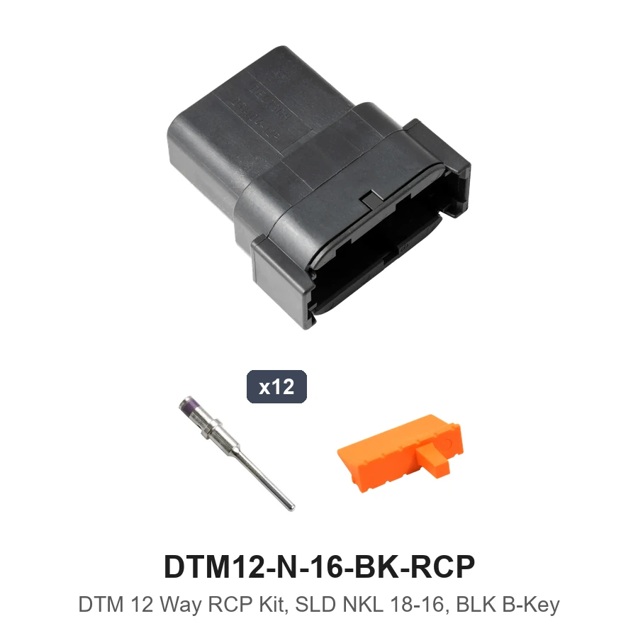 DTM 12 Way Receptacle Kit Solid Black 18-16 - DTM12-N-16-BK-RCP