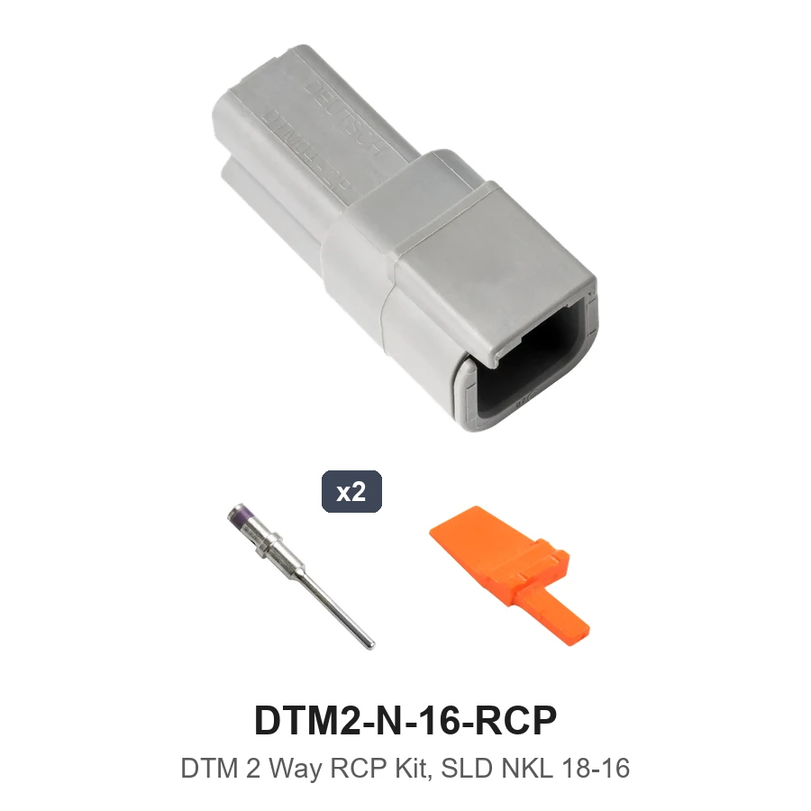 DTM 2 Way Receptacle Kit Nickel Solid 18-16 - DTM2-N-16-RCP