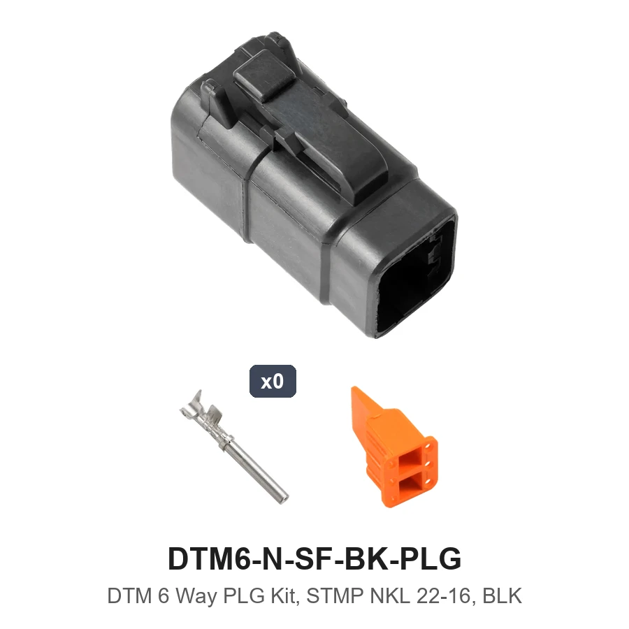 DTM 6 Way Plug Kit Nickel Stamped Black - DTM6-N-SF-BK-PLG
