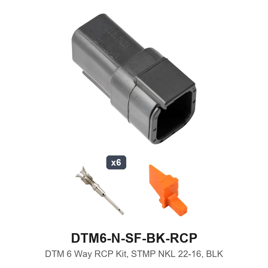 DTM 6 Way Receptacle Kit Nickel Stamped Black - DTM6-N-SF-BK-RCP