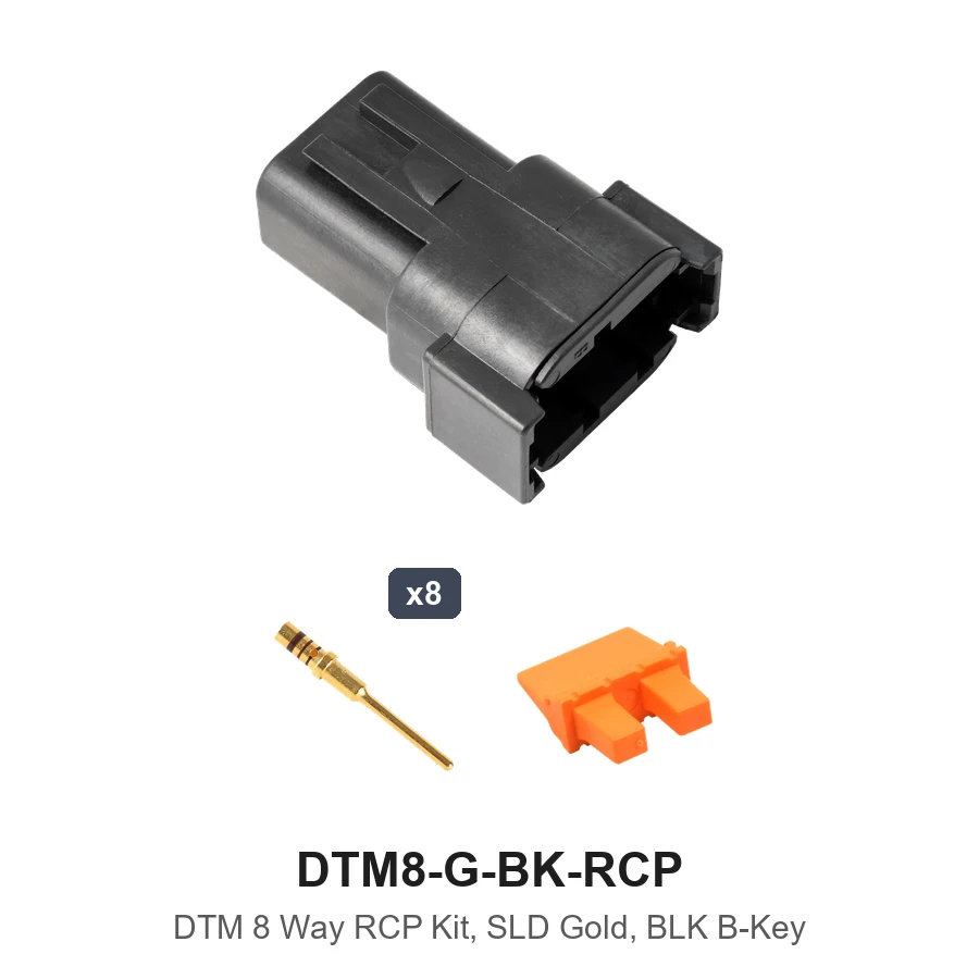 DTM 8 Way Receptacle Kit Gold Solid Black - DTM8-G-BK-RCP